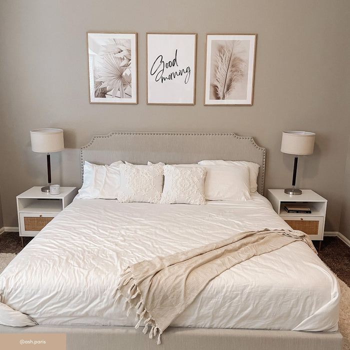 Rattan & Wood Storage Nightstand White - Nathan James