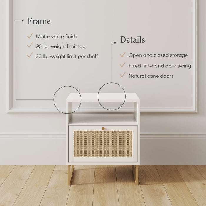 Rattan & Wood Storage Nightstand White - Nathan James