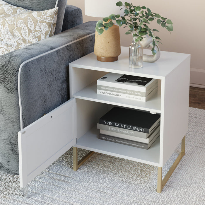 Rattan & Wood Storage Nightstand White - Nathan James