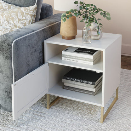 Rattan & Wood Storage Nightstand White - Nathan James