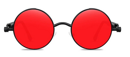 front of glasses