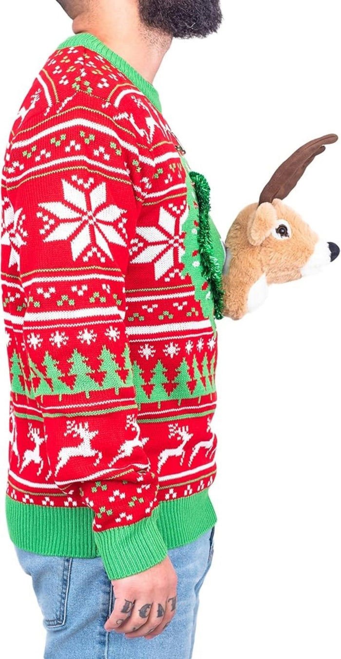 Reindeer Trophy Head 3D LED Lights Adult Unisex Ugly Christmas Sweater - TVStoreOnline