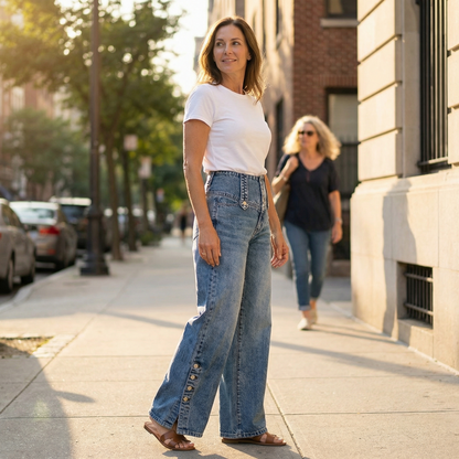 Revelle – Retro Button Front Wide Leg Jeans