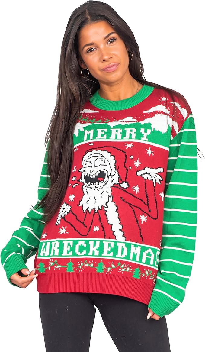 Ripple Junction Rick and Morty Merry Wreckedmas Ugly Christmas Sweater - TVStoreOnline