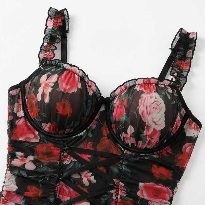 Rosaveil – Floral Mesh Lace Up Nightdress
