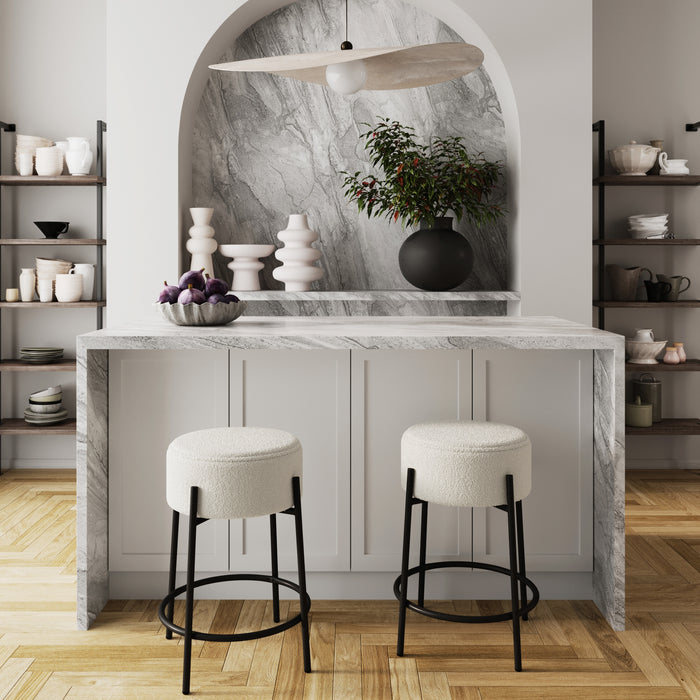 Round Boucle Backless Counter Height Bar Stool - Nathan James