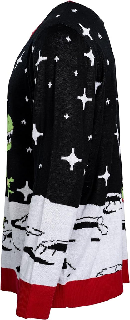 Santa Claus Riding T-Rex on Moon Pixelated Adult Unisex Ugly Christmas Sweater - TVStoreOnline