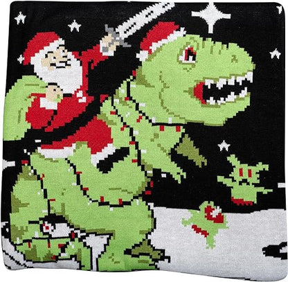 Santa Claus Riding T-Rex on Moon Pixelated Adult Unisex Ugly Christmas Sweater - TVStoreOnline
