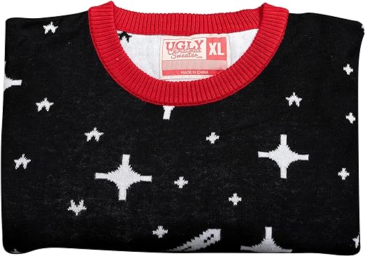 Santa Claus Riding T-Rex on Moon Pixelated Adult Unisex Ugly Christmas Sweater - TVStoreOnline