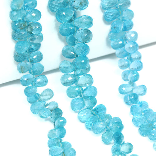 Sea Blue Apatite 7x5mm – 10x7mm Faceted Teardrop Briolettes Bead Strand