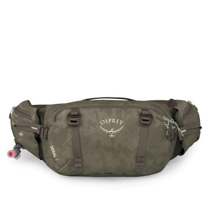 Green Osprey hiking waist pack on a white background