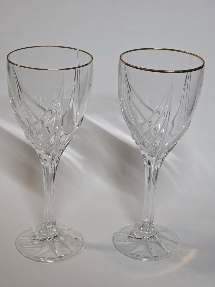 Signed Lenox Debut gold rim glass goblets Crystal pair