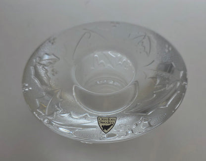 Signed orrefors votive ivy candle holder, CRYSTAL