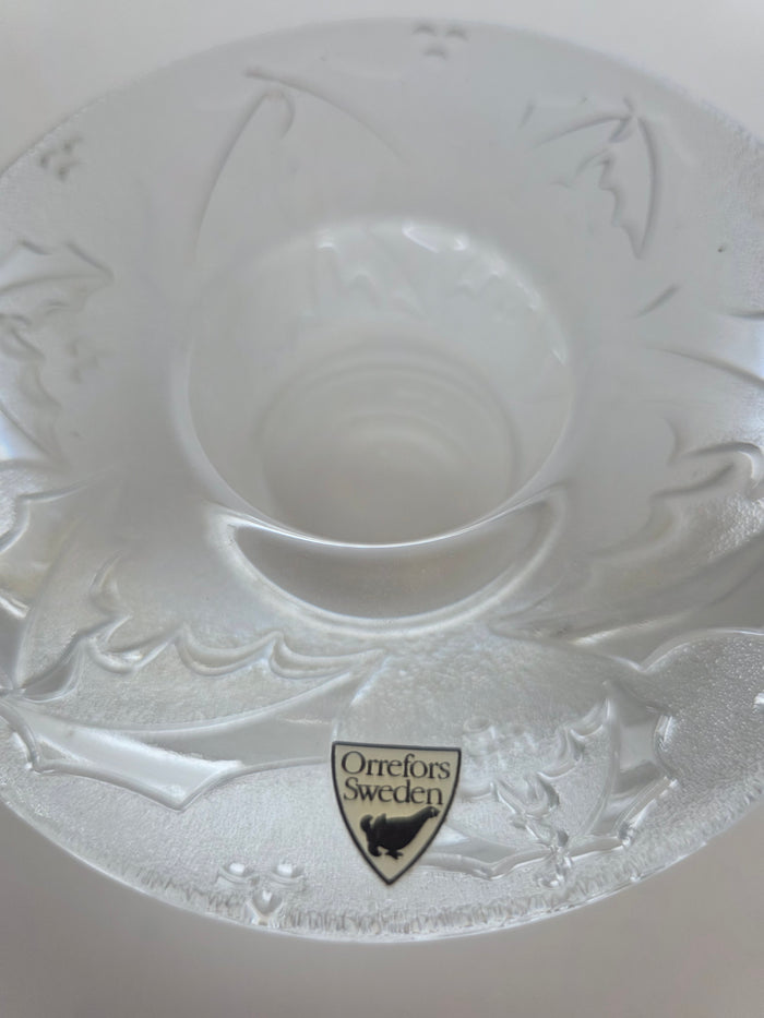 Signed orrefors votive ivy candle holder, CRYSTAL