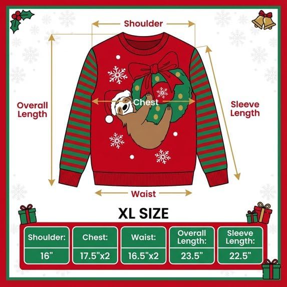Sloth Santa Hat Hanging on Gift Ball Ornament Women's Juniors Ugly Christmas Sweater - TVStoreOnline