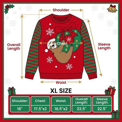 Sloth Santa Hat Hanging on Gift Ball Ornament Women's Juniors Ugly Christmas Sweater - TVStoreOnline