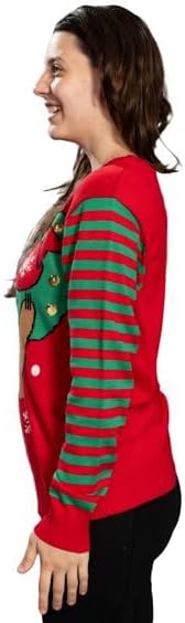 Sloth Santa Hat Hanging on Gift Ball Ornament Women's Juniors Ugly Christmas Sweater - TVStoreOnline