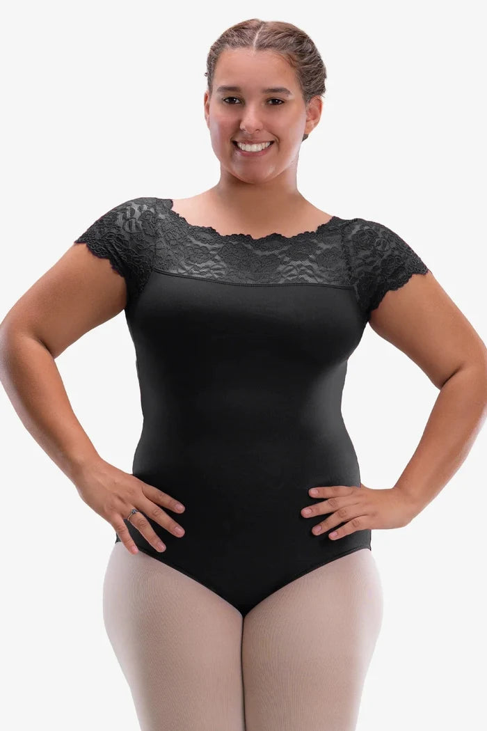 So Danca Tricia Curvy Fit Cap Sleeve Leotard with Lace, SL196