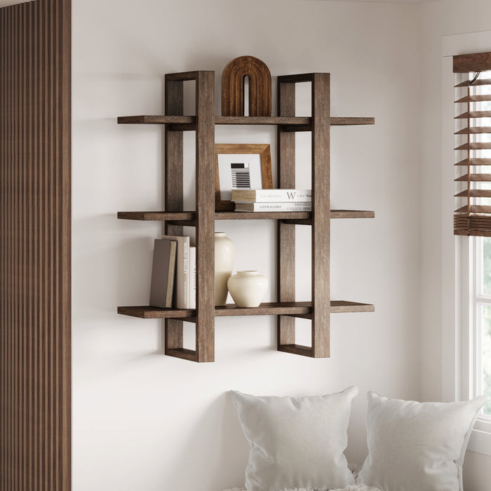 Solid Wood Adjustable Wall Shelf Dark Brown - Nathan James