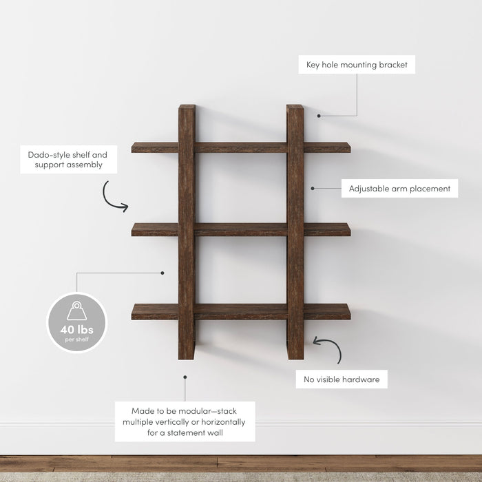 Solid Wood Adjustable Wall Shelf Dark Brown - Nathan James