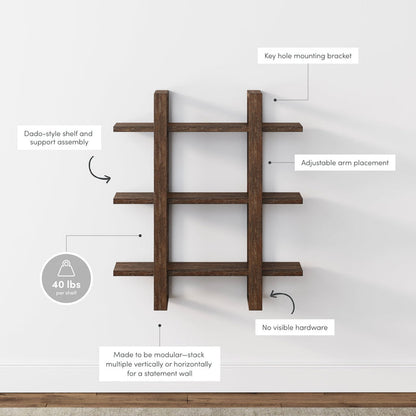 Solid Wood Adjustable Wall Shelf Dark Brown - Nathan James