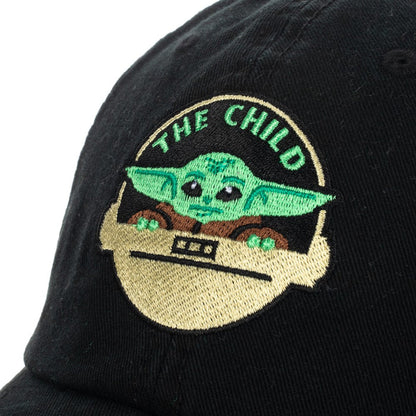Embroidered front art of Grogu (baby yoda) with text that reads "the child"