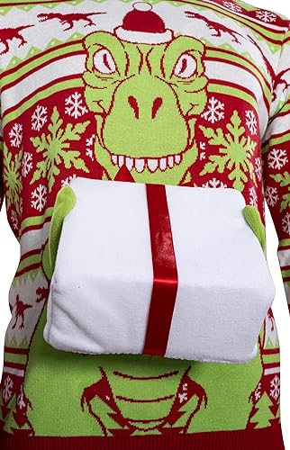 T-Rex Santa Hat 3D Interactive Gift Box Sweater - TVStoreOnline