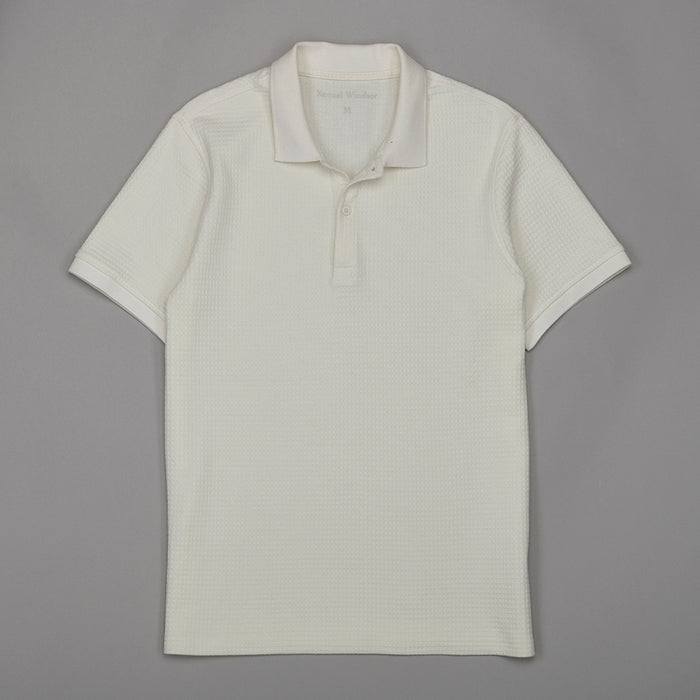 Textured Waffle Polo Shirt - Ecru
