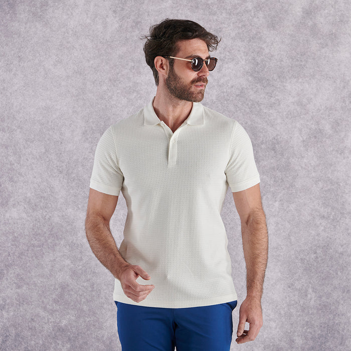 Textured Waffle Polo Shirt - Ecru