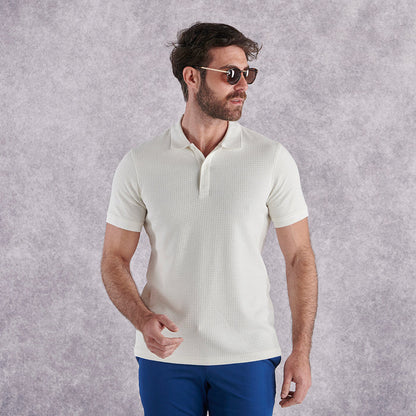 Textured Waffle Polo Shirt - Ecru