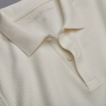 Textured Waffle Polo Shirt - Ecru