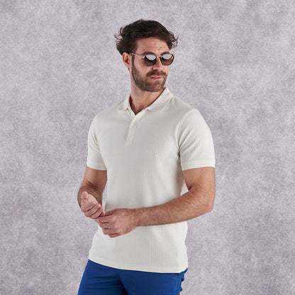 Textured Waffle Polo Shirt - Ecru