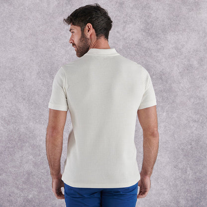 Textured Waffle Polo Shirt - Ecru