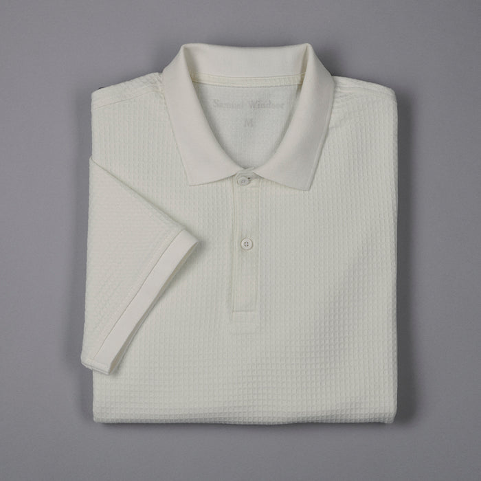 Textured Waffle Polo Shirt - Ecru