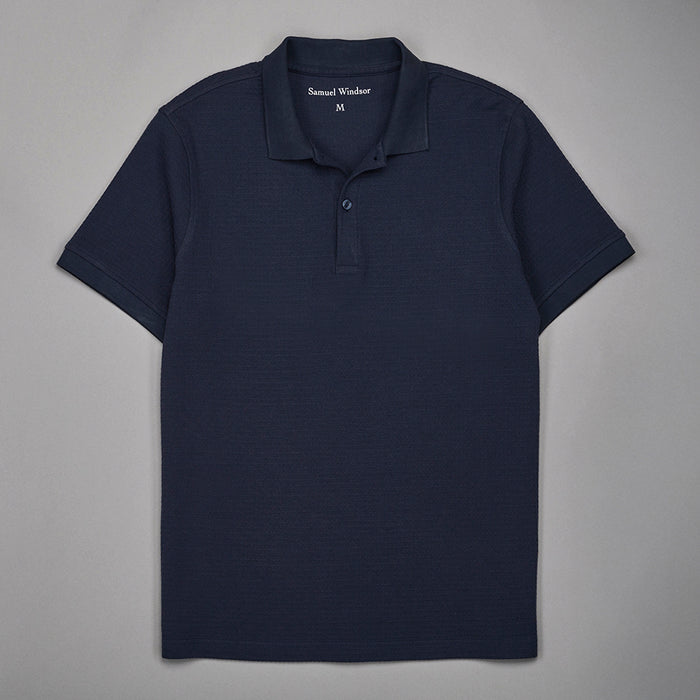 Textured Waffle Polo Shirt - Slate