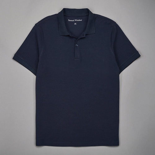 Textured Waffle Polo Shirt - Slate