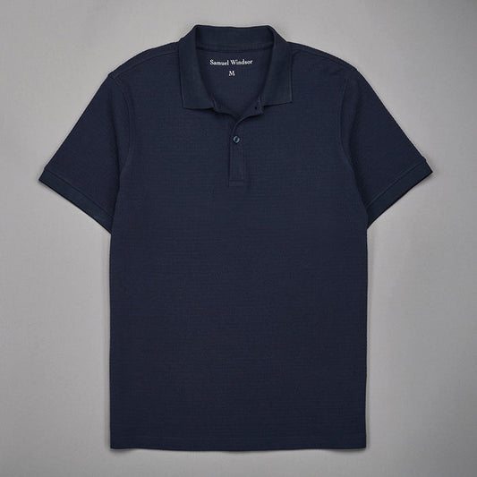 Textured Waffle Polo Shirt - Slate