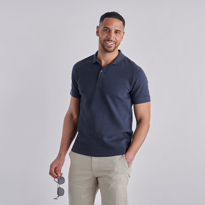 Textured Waffle Polo Shirt - Slate