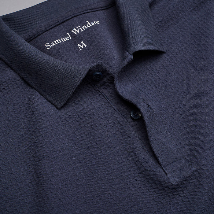 Textured Waffle Polo Shirt - Slate