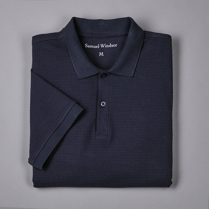 Textured Waffle Polo Shirt - Slate