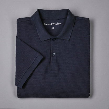 Textured Waffle Polo Shirt - Slate