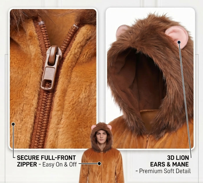 The Cowardly Lion OZ Movie Adult Halloween Cosplay Costume - TVStoreOnline