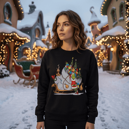 The Grinch on Sleigh with Max Christmas Officially Licensed Adult Sweater - TVStoreOnline