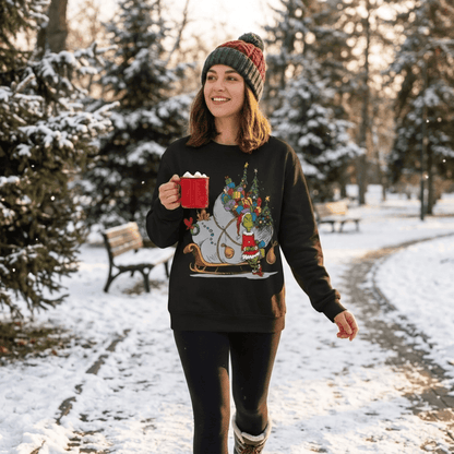 The Grinch on Sleigh with Max Christmas Officially Licensed Adult Sweater - TVStoreOnline