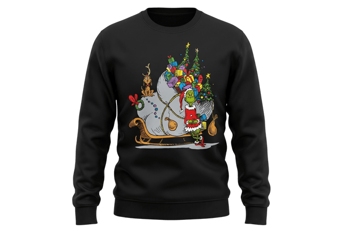 The Grinch on Sleigh with Max Christmas Officially Licensed Adult Sweater - TVStoreOnline