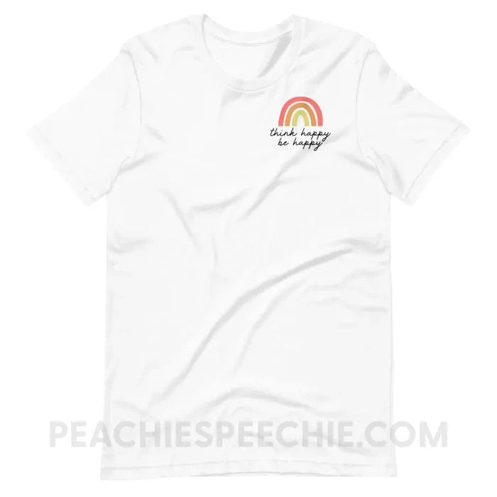 Think Happy Be Premium Soft Tee - White / XS - T-Shirts & Tops peachiespeechie.com