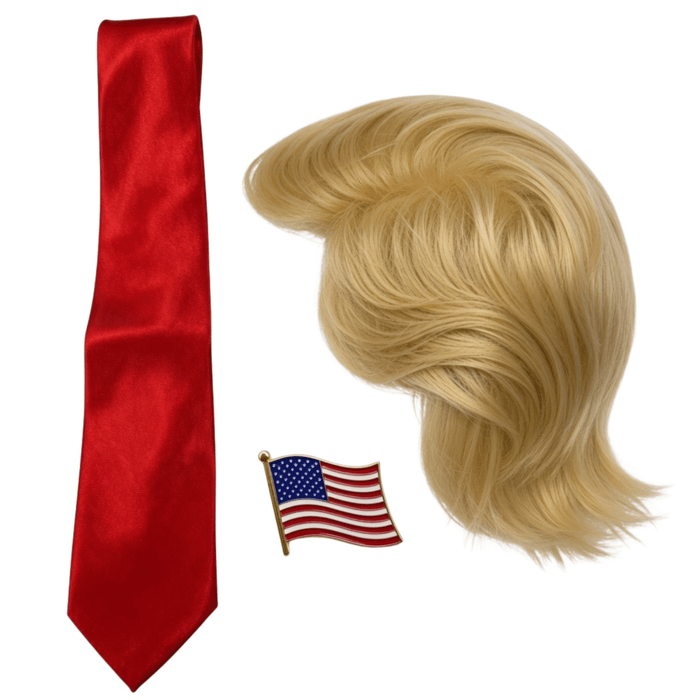 Trump Wig, Tie, USA Pin Halloween Cosplay Costume Accessory Set - TVStoreOnline