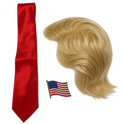 Trump Wig, Tie, USA Pin Halloween Cosplay Costume Accessory Set - TVStoreOnline