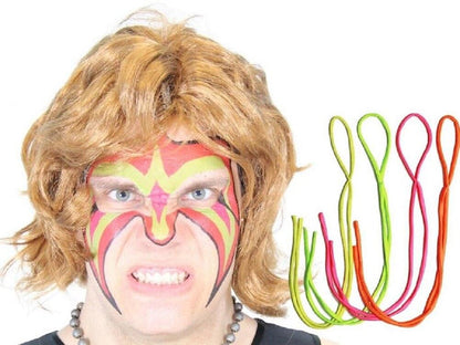 Ultimate Warrior Makeup Temporary Tattoo Wig and Armbands Costume Set-tvso
