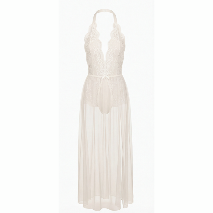 Velaire – Scalloped Lace Bodysuit with Sheer Mesh Train